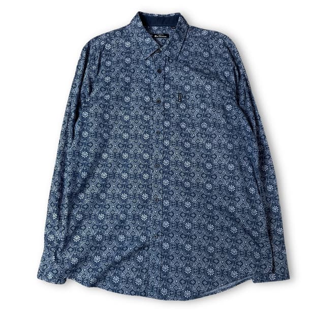 벤셔먼 블루 페이즐리 패턴 원포켓 긴팔 셔츠 XXL