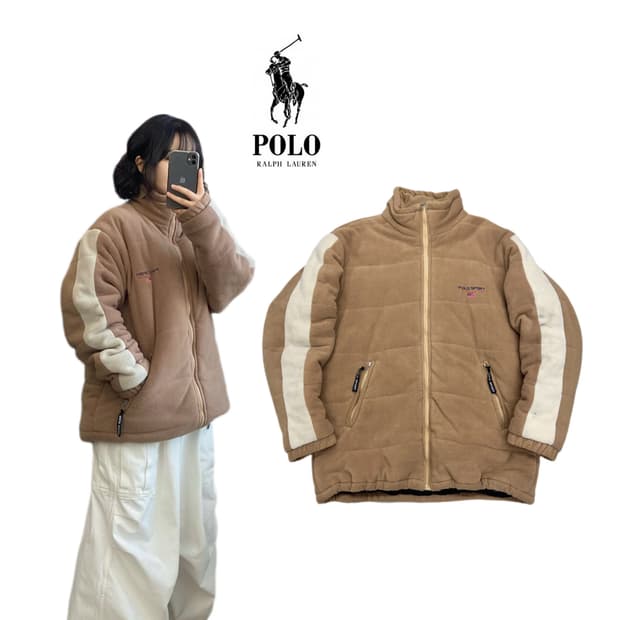 폴로스포츠 90s 베이지 성조기 플리스 자켓