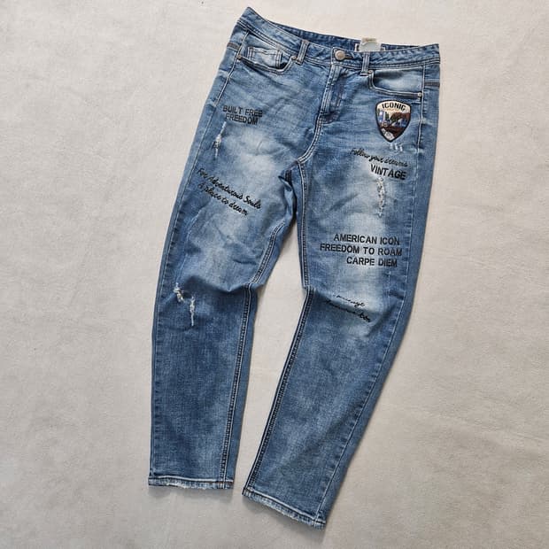 28 지프 여성 자수 레터링 데님 팬츠 0408Y