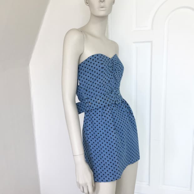 Light Denim Star Print Ruched Tube Dress