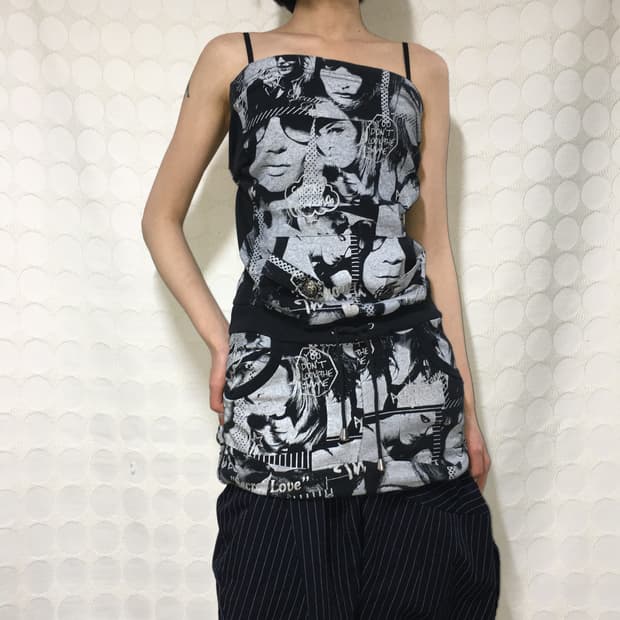 빈티지 프린트 스트랩리스 원피스