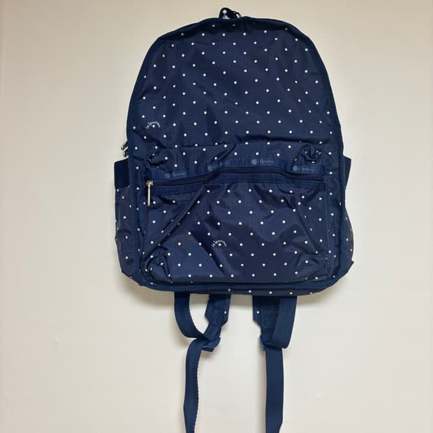 미사용 새상품 레스포삭 네이비 땡땡이 도트 백팩