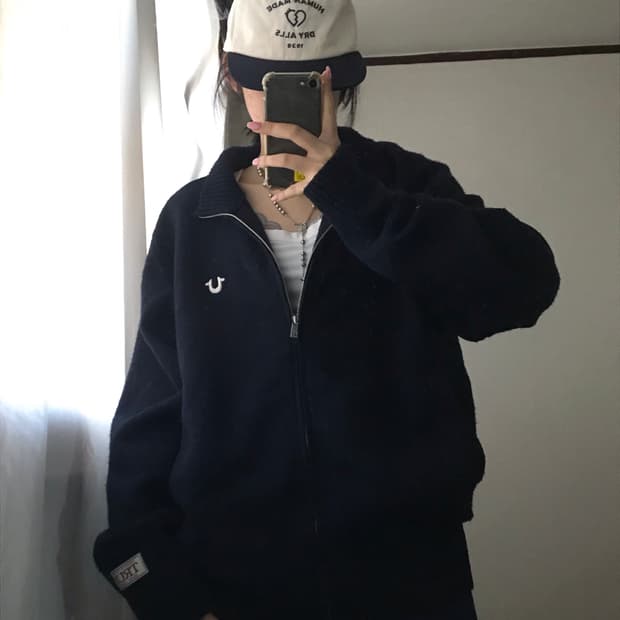 트루릴리전 네이비 오버핏 니트집업