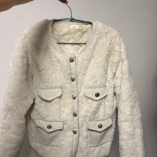 퍼자켓 뽀글이 트위드자켓 아이보리 XL