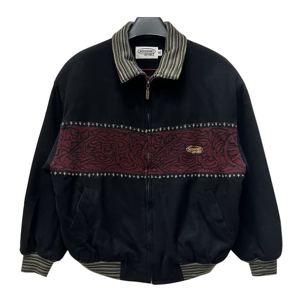 90s 블랙 미쏘니 스포츠 치노상사 숏 울 블루종 자켓 XL