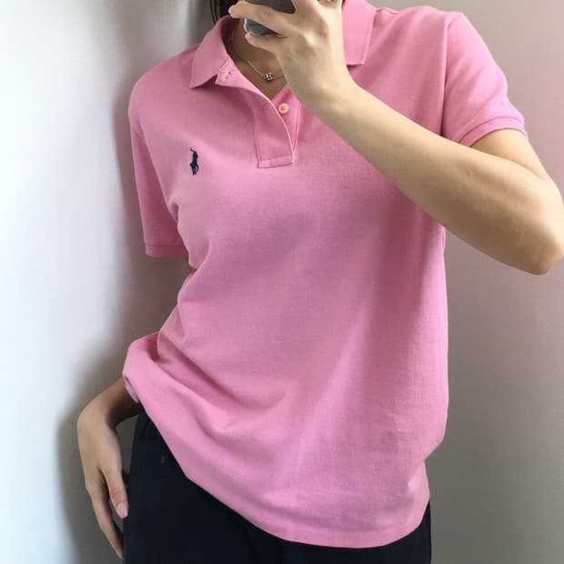 Polo 폴로 랄프로렌 QR라벨 핑크컬러 PK티셔츠