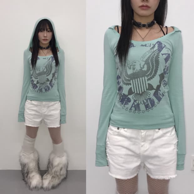 'Maison Gilfy' Eagle Graphic Mint Hoodie