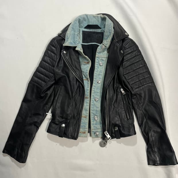 Diesel 데님 레이어드 램스킨 라이더재킷