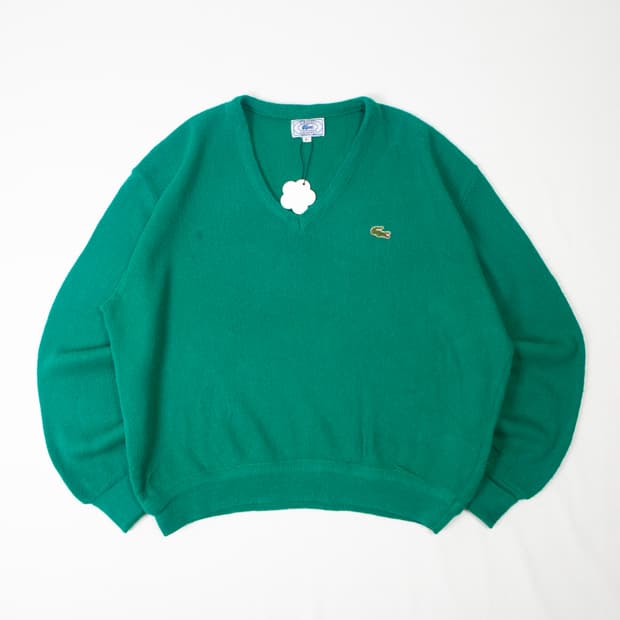 80s IZOD 라코스테 아크릴 V넥 니트 딥 그린
