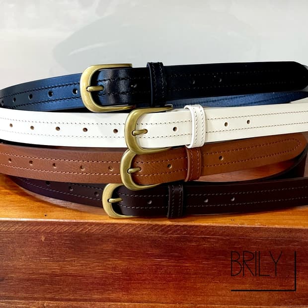 [Unisex] LOVE 어레이 스티치 골드 버클 금장 소가죽 벨트