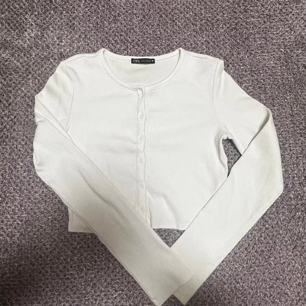 자라 화이트 기본 크롭 가디건 S