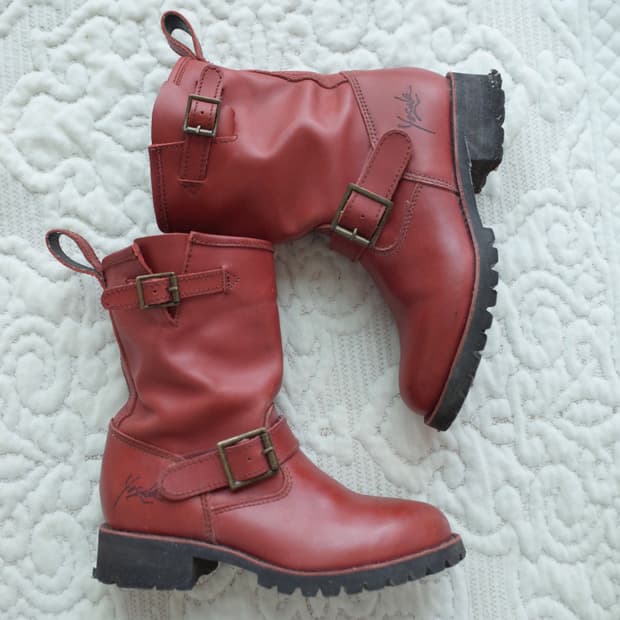 Red biker boots