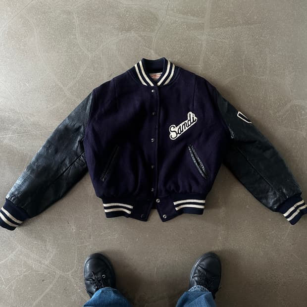70s~80s Vintage leather Varsity Jacket 