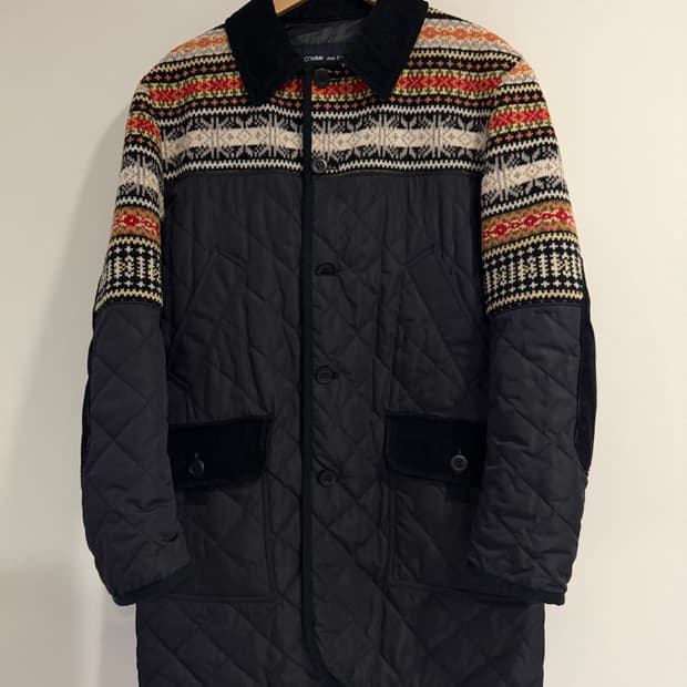 꼼데가르송 옴므 노르딕 패턴 울 패널 퀼팅 코트