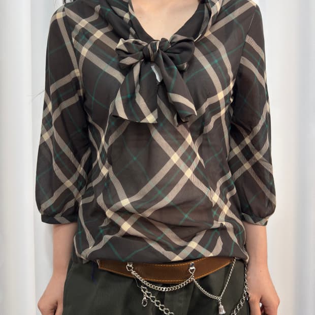 ined check strap blouse