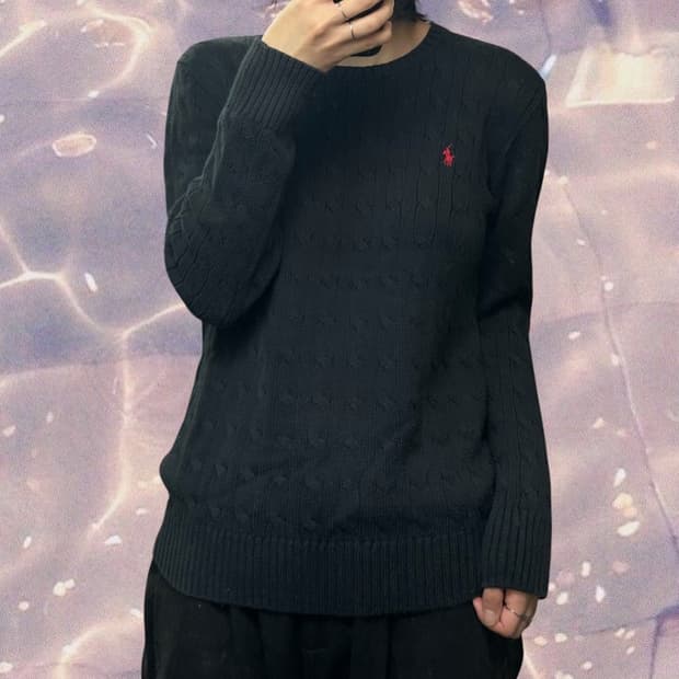 폴로 랄프로렌 신형 보이즈 꽈배기 니트 블랙 L