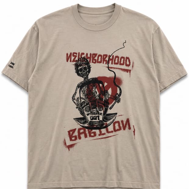 Neighborhood X Babylon 미친해골의 채찍질 티셔츠