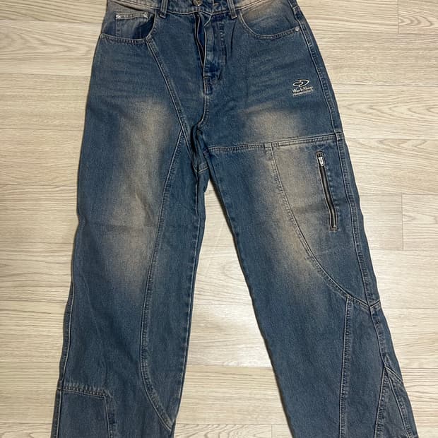 절개 워싱 데님 팬츠 인디고 블루 S사이즈