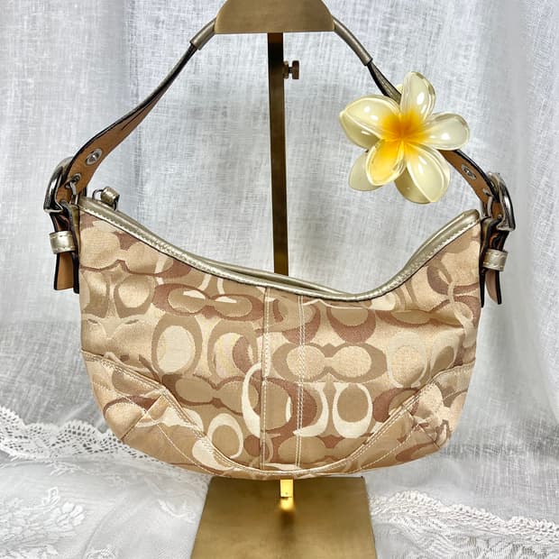 90s coach 시그니처 라떼 베이지 브라운 자카드 숄더백 핸드백