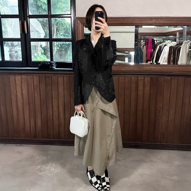Y'S cotton wrap maxi skirt