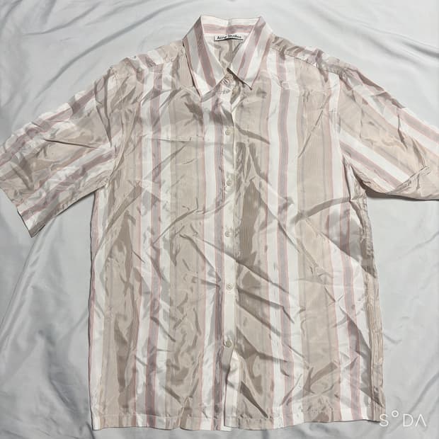 아크네 스튜디오 스트라이프 나일론 반팔 셔츠