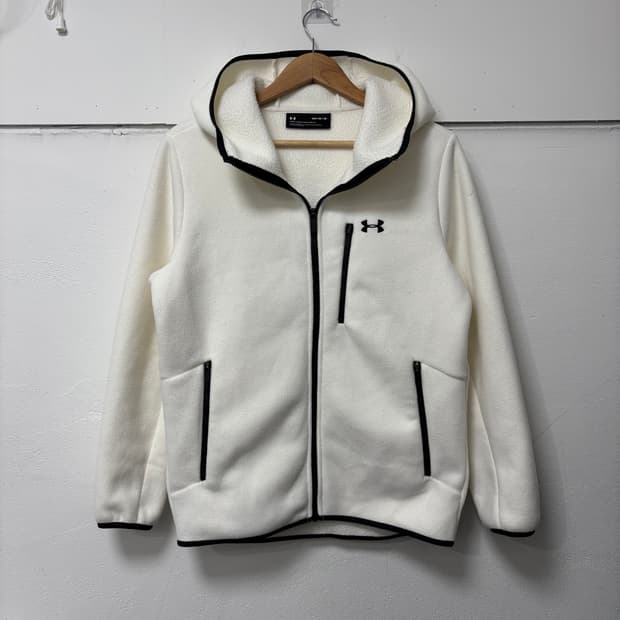언더아머 화이트 후리스 후드집업