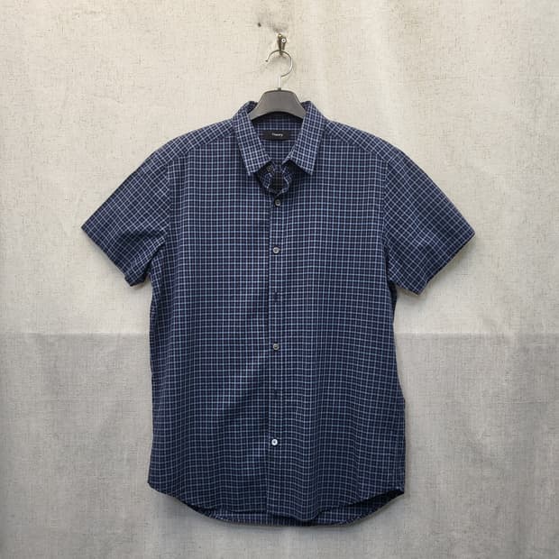 Theory 남성 체크 반팔 셔츠