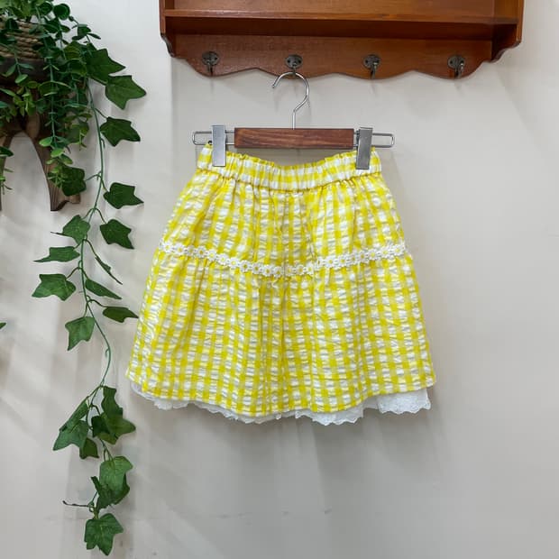 사와코 무드 옐로 깅엄 데이지 레이스 스커트 🏠