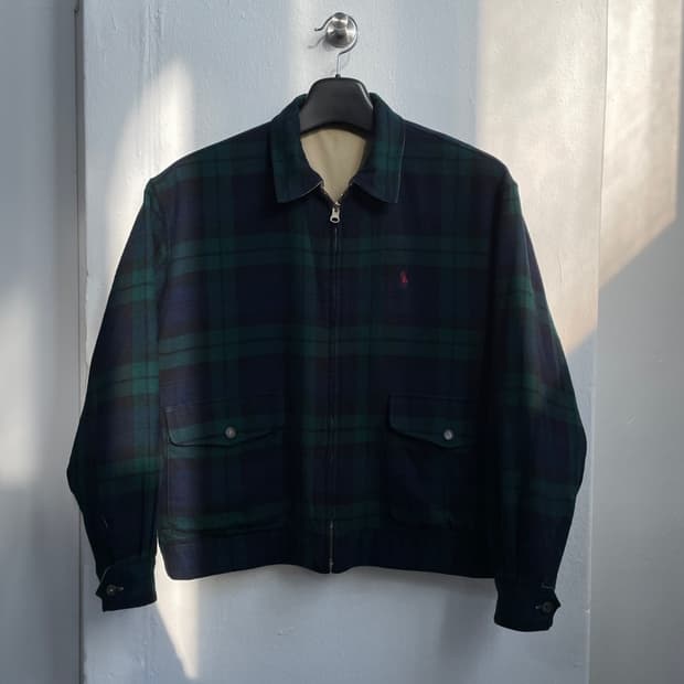 90s 폴로 랄프로렌 블랙와치 리버시블 블루종 자켓