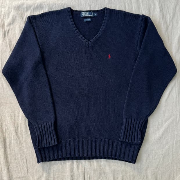 폴로랄프로렌 00s 재팬 나이가이 브이넥 코튼 니트 M