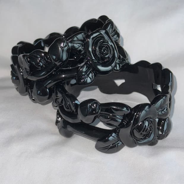 일본 고딕 엔틱 갸루 블랙 로즈 뱅글 팔찌