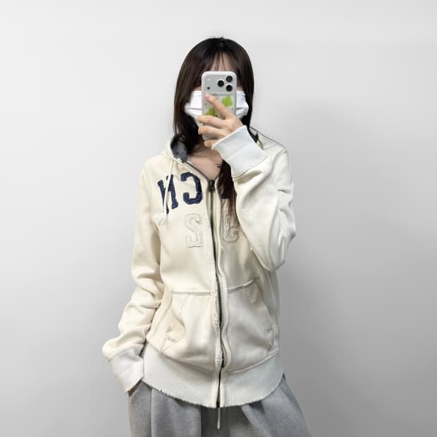 아베크롬비 피치 로고 후드집업 아이보리