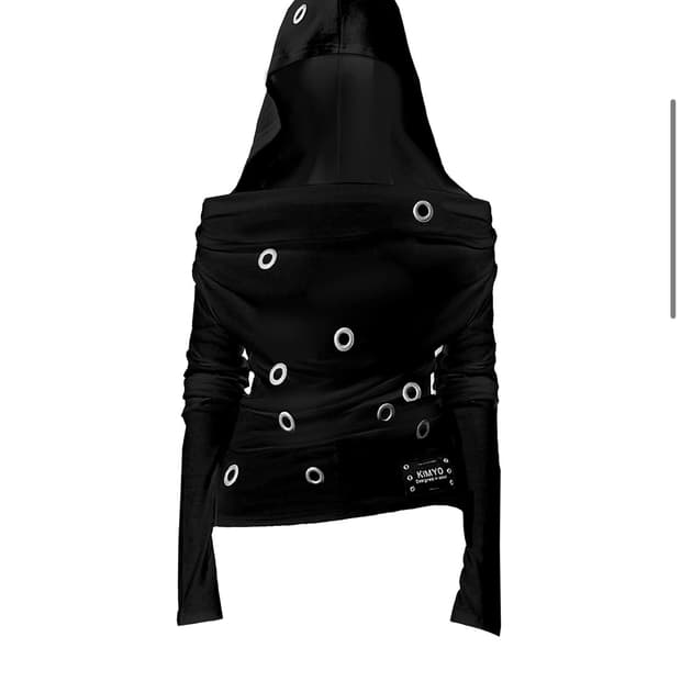EYELET HOODED BATWING TOP IN BLACK