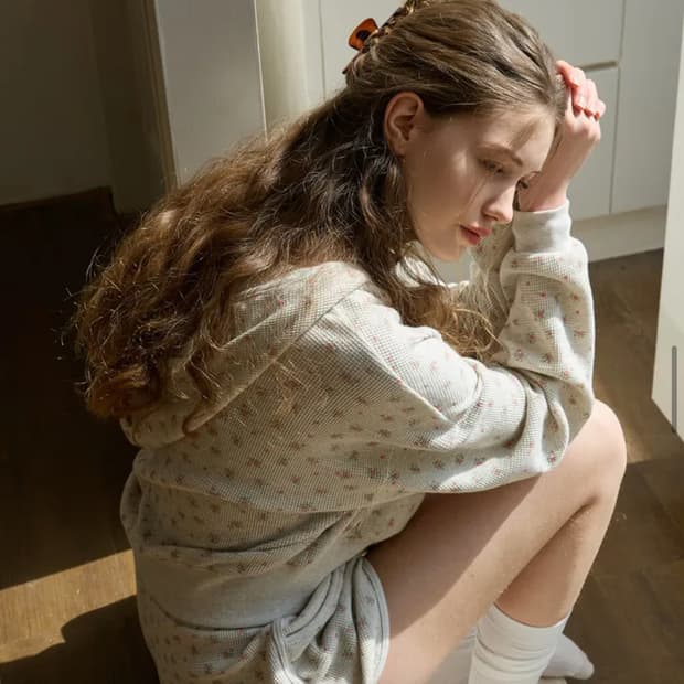 앤디 플라워 와플 후드 집업 셋업 오트밀