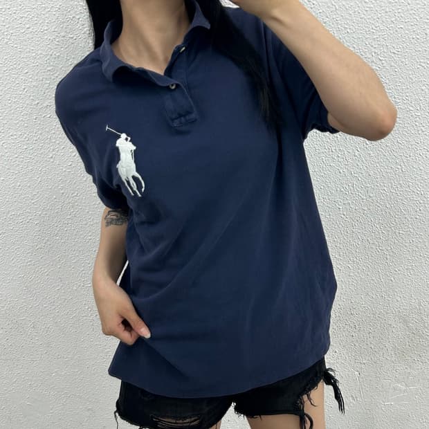 폴로 랄프로렌 화이트빅로고 네이비 pk반팔 M