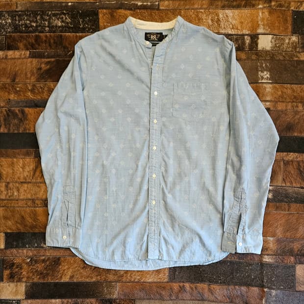 더블알엘 인디고 코튼 자수 셔츠 