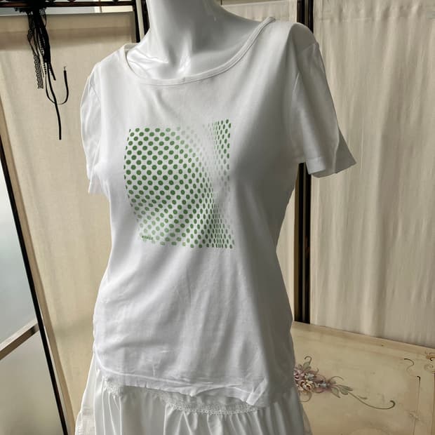 도트 프린팅 슬림핏 반팔 1380 모리걸 일본빈티지 y2k 스트릿 갸루