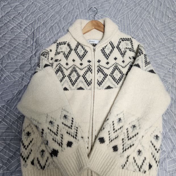 니티드 벌키 울 다이아몬드 집업 IVORY XL