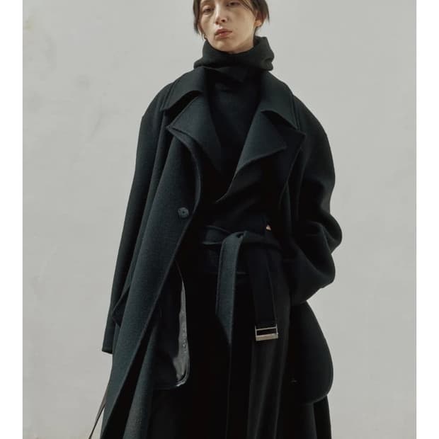 노이어 포 우먼 핸드메이드 캐시미어 레이어드 트렌치 코트 블랙 48