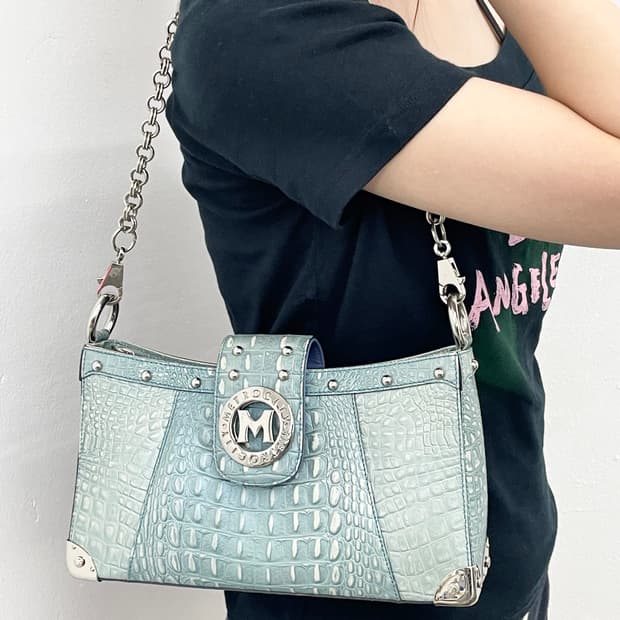 메트로시티 민트 크로커다일 은장 체인백 *레어