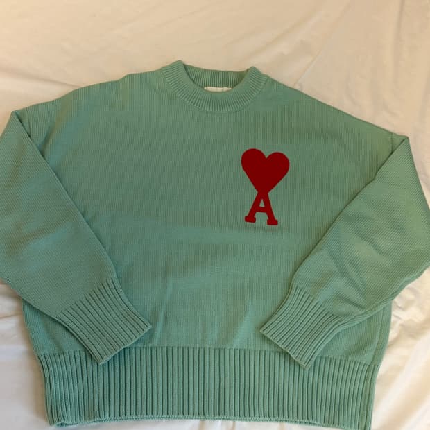 아미 빅 하트 로고 오버사이즈 스웨터 그린 아쿠아
