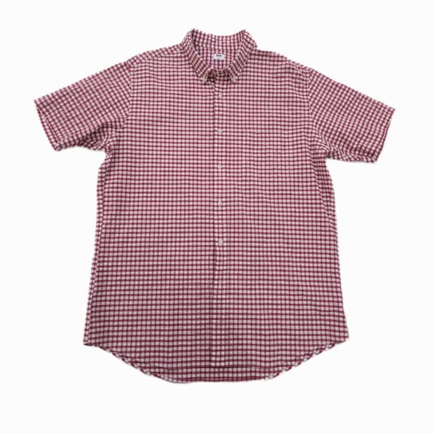 [XL] 유니클로 레드 컬러 체크 코튼 블렌드 반팔 버튼다운 셔츠