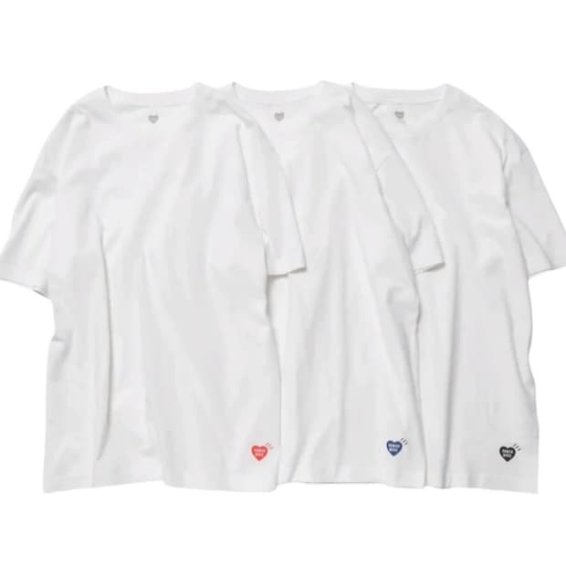 휴먼메이드 하트 티셔츠 2장 XL (검정하트, 빨간하트)