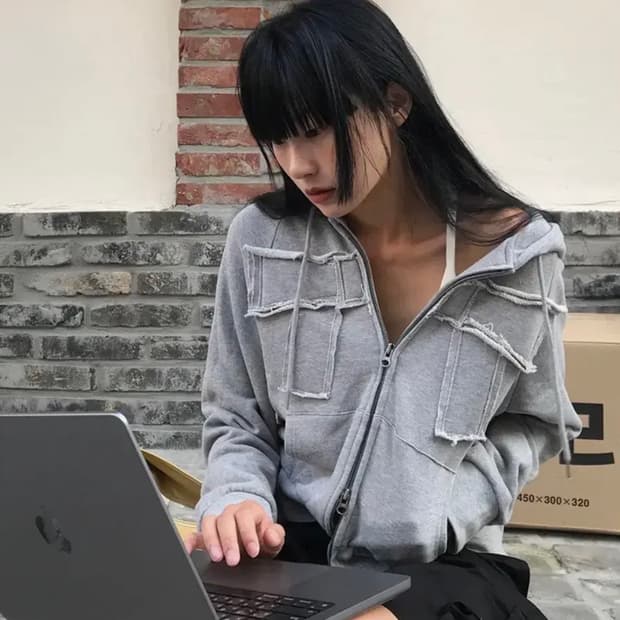 세릭 빅리본 후드 집업 그레이