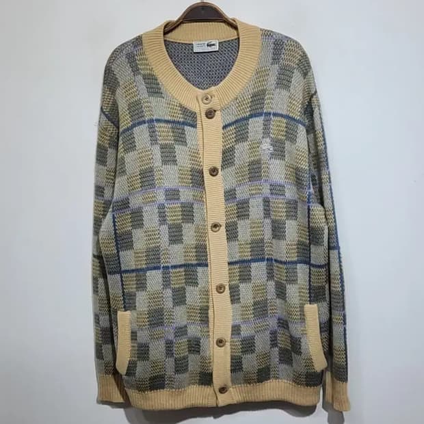 (XL) 라코스테 가디건 체크 라운드 포켓 캐주얼 
