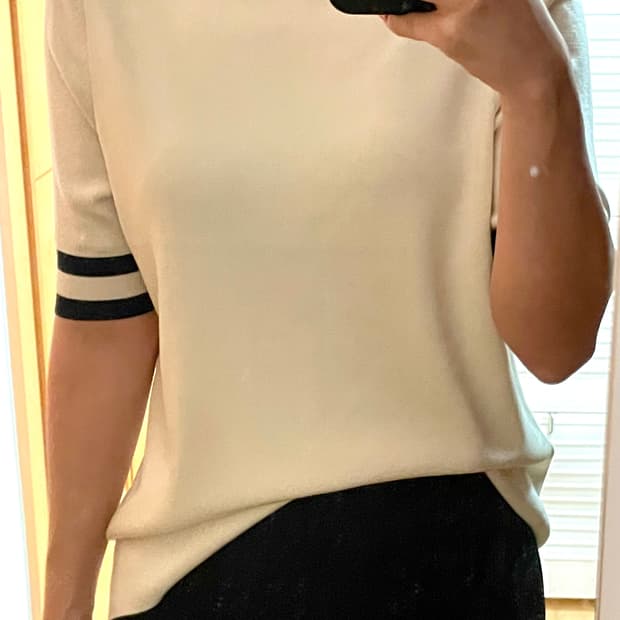 IRIS & INK ivory & black knit top