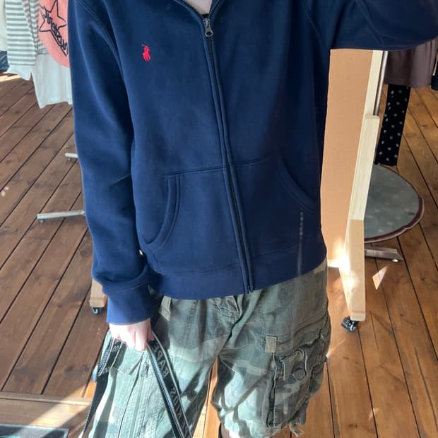 폴로 네이비 후드집업 