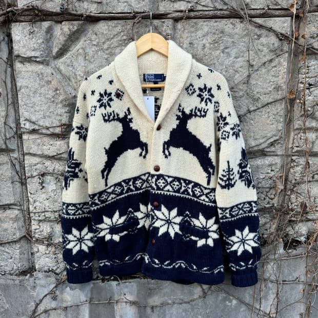 90~00s 폴로 랄프로렌 노르딕 패턴 울 핸드 니트 가디건 s