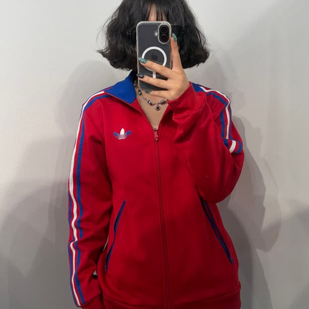 90 아디다스 레드 블루 그라데이션 파이어버드 트랙탑 집업 져지