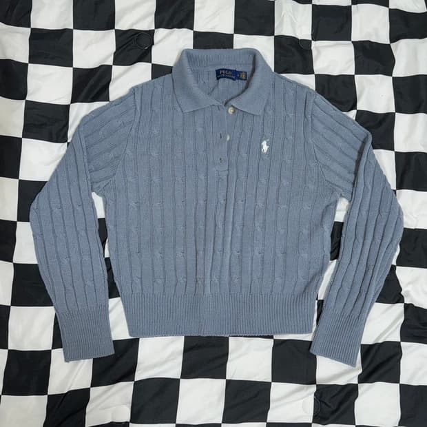 폴로 랄프로렌 케이블 크롭 카라 니트